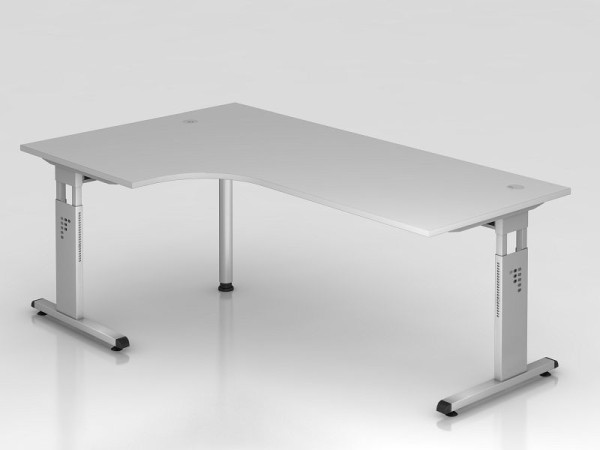 Hammerbacher Winkeltisch C-Fuß 200x120cm 90° Grau/Silber, Winkelform 90°, links oder rechts montierbar, Arbeitshöhe 65-85 cm, VOS82/5/S