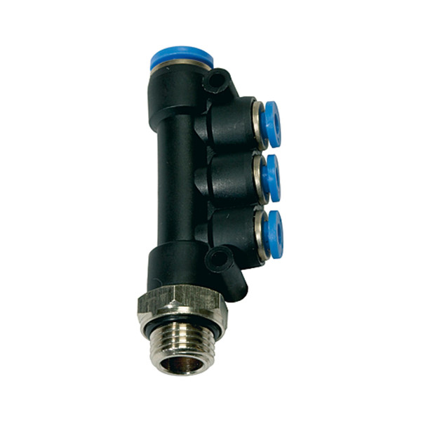 Riegler T-Mehrfachverteiler »Blaue Serie«, drehbar, G 1/8 außen, Ø 4x4, 135702
