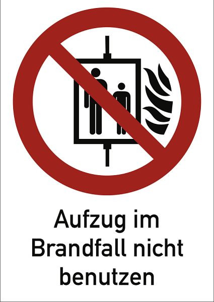 Moedel Aufzug im Brandfall nicht benutzen ISO 7010, Kombischild, Aluminium, 131x185 mm, 58405