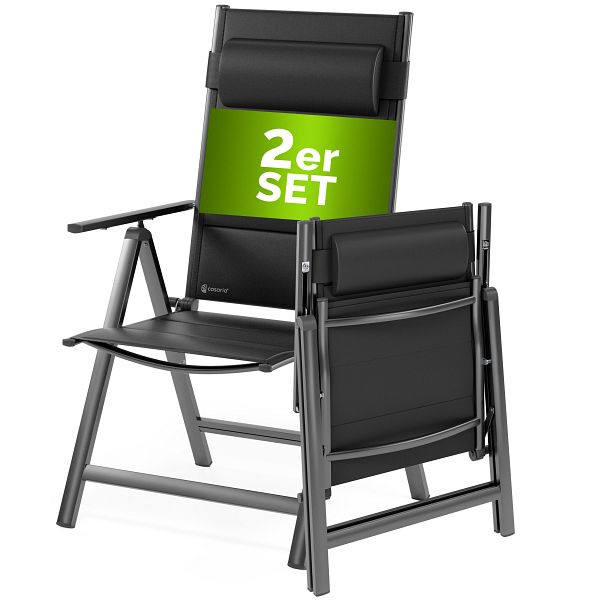 casaria Gartenstuhl Hochlehner klappbar Bern Premium 2er-Set Anthrazit Alu gepolstert & verstellbar, 108766