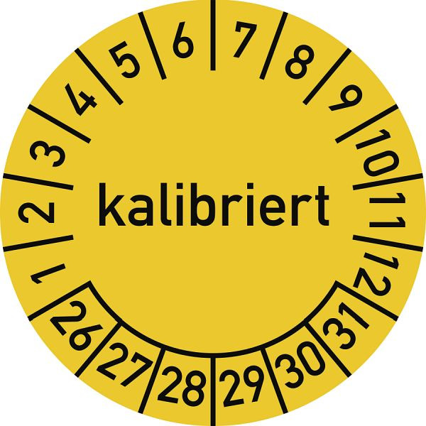 Moedel Prüfplakette kalibriert 2026 - 2031, Folie, Ø 15 mm, VE: 10 Stück/Bogen, 107100