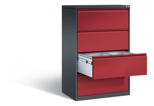 C+P Hängeregistraturschrank Acurado, H1357xB787xT590mm, Farbe: Schwarzgrau / Rubinrot, Griffleiste, 12934-312 S10013
