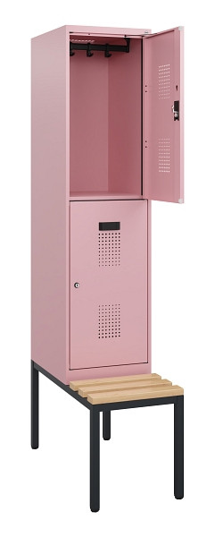 C+P Doppelstöckiger Spind Evolo PLUS, Bank, 2 Fächer, 1950x400x815mm, 3015/3015, Zylinderschloss, Sitzfläche Buche-Hartholz, Sitzbank, 0493505-12 S10071