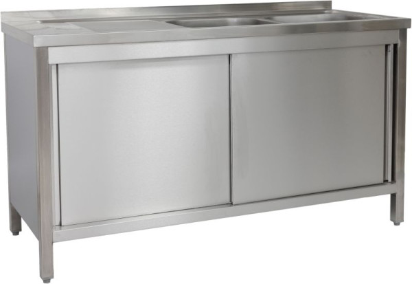 A&S Polarny Spülschrank 1600 x 700 x 850 mm 2 Becken rechts, mit Grundboden, 700 mm Tiefe, SPSCH1672BR