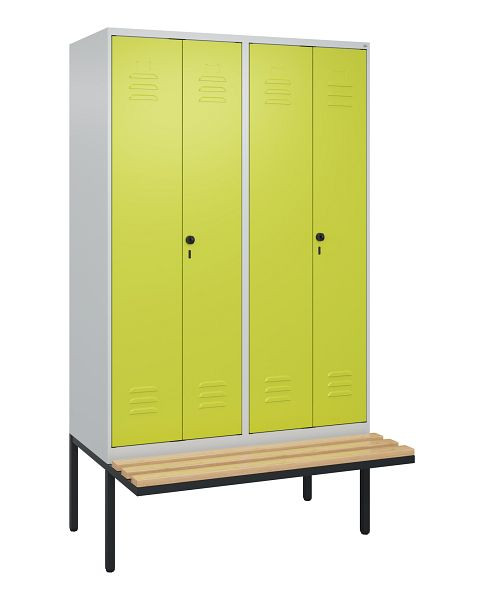 C+P Umkleidespind Classic PLUS, Doppel-Spind, 4 Abteile, 2120x1200x815mm, 7035/0024, Drehriegel, Buche-Sitzleisten, 0800427-40P S10010