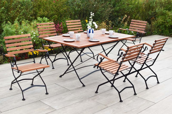 Merxx Schlossgarten Set 7-teilig, 6 Schlossgarten Klappsessel, 1 Schlossgarten Klappausziehtisch, 100 (150) x 90 cm, 50135-217