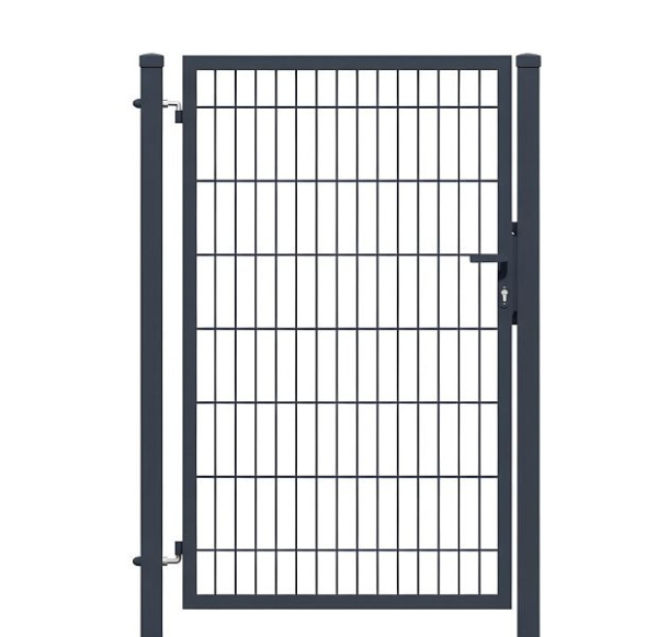 GEWA Gartentor Economy Einflügelig 1m Breit 1,2m Hoch Doppelstabmattentor RAL7016 Anthrazit Inkl. Pfosten und Zubehör, ETE-656-1230-1000-TP50-7016