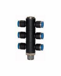 Riegler T-Mehrfachverteiler mit Innensechskant, 6-fach, drehbar, Außengewinde konisch mit Gewindebeschichtung, 109779