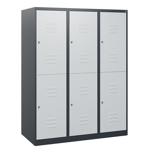 C+P Doppelstöckiger Spind Classic PLUS, 3 Abteile, 1530x1200x500mm, 7016/7035, Zylinderschlösser, 0803005-32 S10027