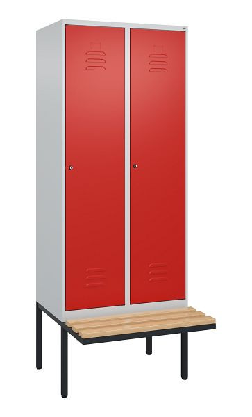 C+P Umkleidespind Classic PLUS, 2 Abteile, 2120x800x815mm, 7035/3020, Zylinderschlösser, Buche-Sitzleisten, 0800407-22 S10065