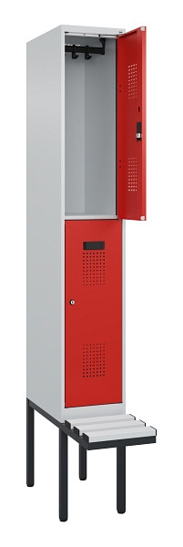 C+P Doppelstock-Spind Evolo PLUS, Bank, 2 Fächer, 2120x300x815mm, 7035/3020, Zylinderschloss, Sitzfläche Kunststoff, 0493407-10 S10113