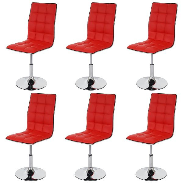 Mendler 6er-Set Esszimmerstuhl HWC-C41, Stuhl Küchenstuhl, höhenverstellbar drehbar, Kunstleder, rot, 36837+36837+36837