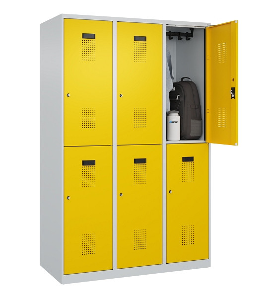 C+P Doppelstöckiger Spind Evolo PLUS, 6 Fächer, 1850x1200x500mm, 7035/1023, Zylinderschloss, 049300-32 S10028