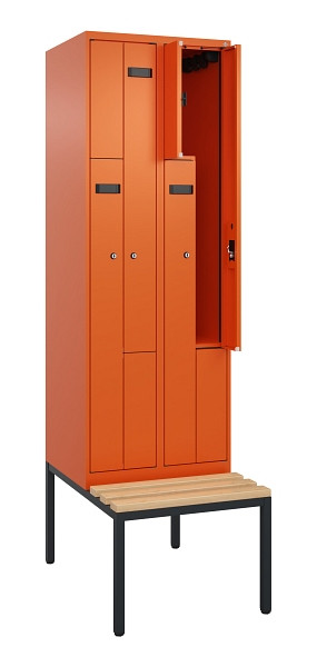 C+P Z-Spind Evolo PLUS, Bank, 4 Fächer, 2120x600x815mm, 2004/2004, Zylinderschloss, Sitzfläche Buche-Hartholz, Sitzbank, 0490537-204 S10050