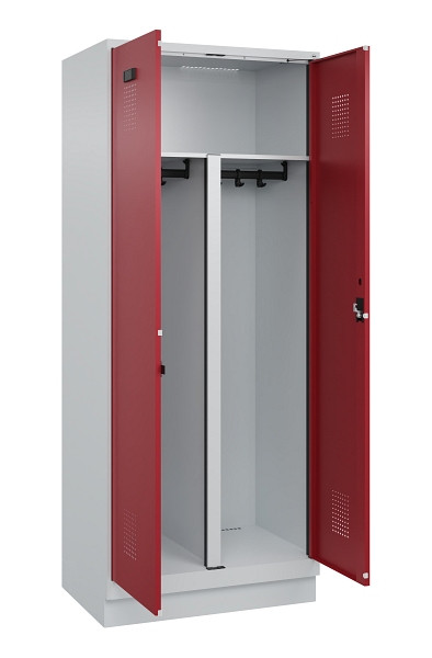 C+P PSA Schwarz-Weiß-Spind Evolo PLUS, mit Sockel, 2 Abteile, 1950x800x500mm, 70, Frontfarbe RAL 3003 Rubinrot, Zylinderschloss, 049022-22P S10031