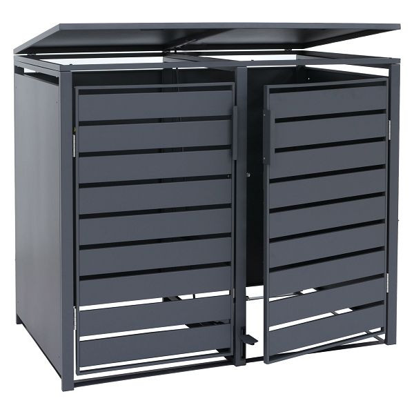 Mendler 2er-Mülltonnenverkleidung HWC-Q75, Mülltonnenbox Mülltonnenhaus, Deckel Fußpedal Metall 116x132x89cm 53kg, anthrazit, 166578+166579