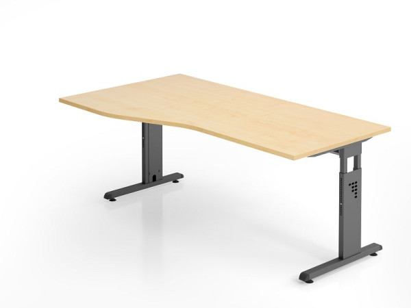 Hammerbacher Schreibtisch OS18, 180 x 100/80cm, Platte: Ahorn, 25 mm dick, 2 mm ABS-Kante, Freiform, links oder rechts montierbar, VOS18/3/G