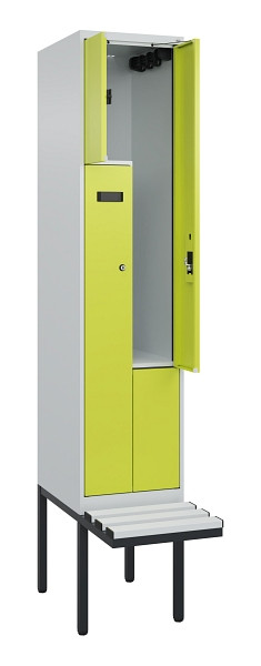 C+P Z-Spind Evolo PLUS, Bank, 2 Fächer, 2120x400x815mm, 7035/0024, Zylinderschloss, Material Sitzfläche Kunststoff, 0490437-122 S10096