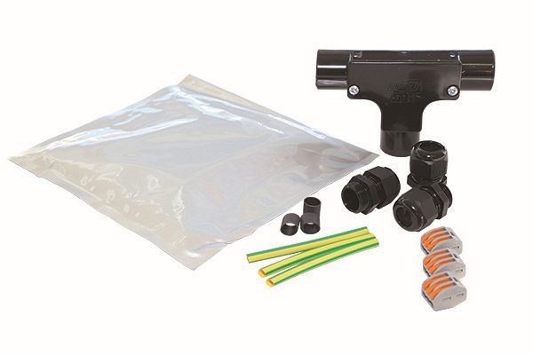 Etherma T-Abzweig inkl. 3 Verschraubungen, Klemmen und Gießharz, 34057