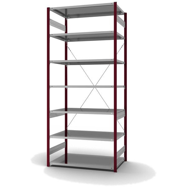 hofe Fachboden-Grundregal, 3000x800x1000 mm, 7 Fachebenen, verzinkt / RAL 3004, 130 kg Fachlast, 1700 kg Feldlast, einseitige Bedienung, HRG308010XL