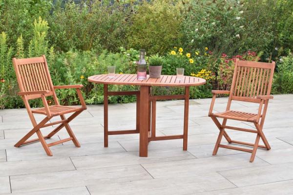Merxx Porto Set 3-teilig, 2 Porto Klappstühle, 1 Klappentisch oval, beidseitig klappbar, 120 x 60 cm, FSC Eukalyptusholz, 50092-011