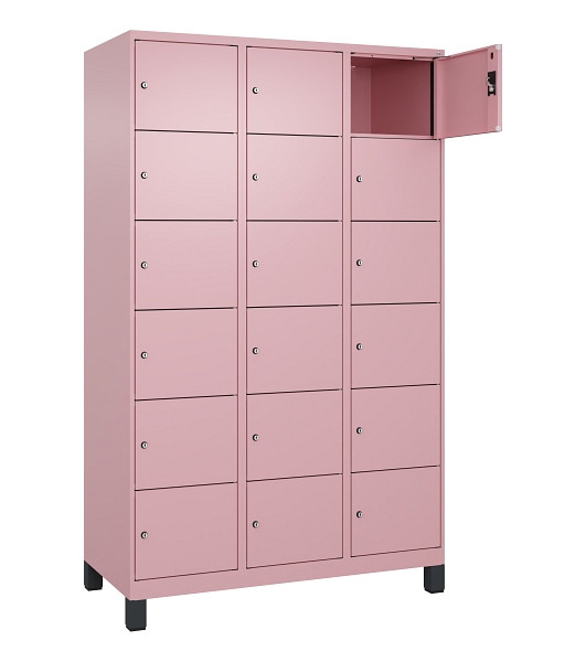 C+P Schließfachschrank Evolo PLUS, mit Füßen, 18 Fächer, 1950x1200x500mm, 3015/3015 Hellrosa, 049010-326 S10024