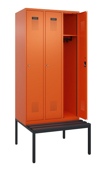 C+P Spind Evolo PLUS, 3 Abteile, 2120x900x815mm, 2004/2004, Haken 3, Zylinderschloss, Sitzfläche Kunststoff, Sitzbank, 0490507-30 S10104