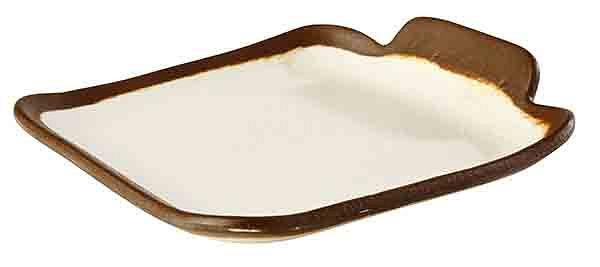 APS Teller -CROCKER-, 14 x 13 cm, Höhe: 2,5 cm, Melamin, creme, mit braunem Rand, 84567