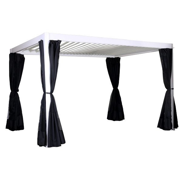 Mendler Pergola HWC-J32, Garten Lamellen-Pavillon, 11cm-Alu-Gestell 4x3m, weiß mit Seitenwand + Moskitonetz schwarz, 76937+76938+76939+76940+77049+77385