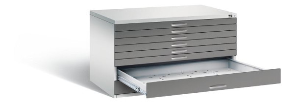 C+P Flachablageschrank Serie 7100_7200, H760xB1350xT960mm, Farbe: Lichtgrau / Vulkangrau, Bügelgriff, 7201-200 S10183
