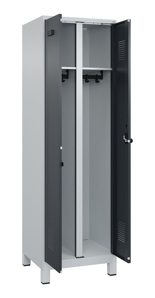 C+P Schwarz-Weiß-Spind Evolo PLUS, mit Füßen, 2 Abteile, 1950x600x500mm, 7035/7 RAL 7016 Anthrazitgrau, Drehriegel, 049012-20 S10012