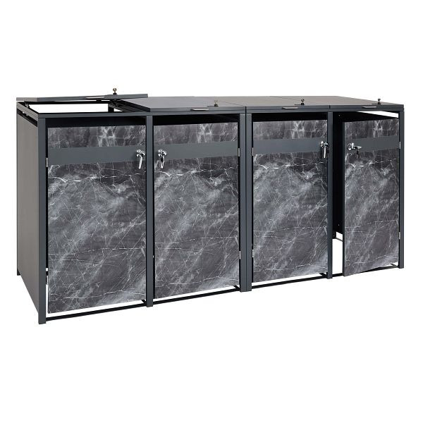 Mendler 4er Mülltonnenverkleidung HWC-J82, Mülltonnenbox, erweiterbar, Metall 100kg, anthrazit, Marmor-Optik dunkel, 2x83394+2x83395