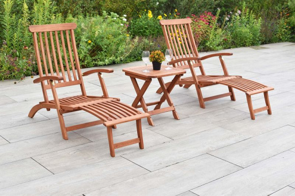 Merxx Deckchair Set 3-teilig, 2 Deckchair, klappbar, 1 Klapphocker, 50 x 50 cm, FSC Eukalyptusholz, 50097-011