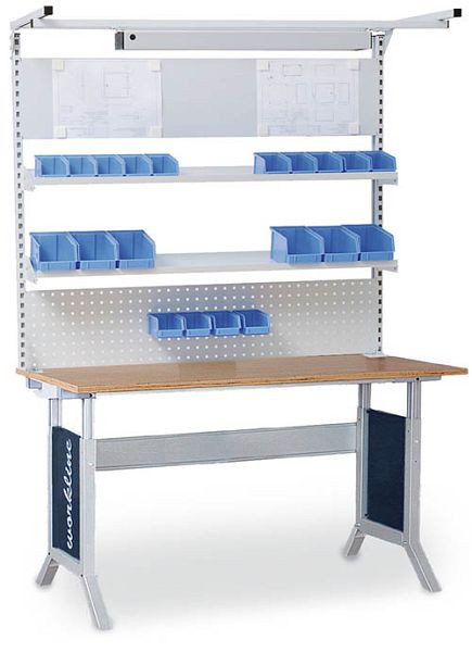 Bedrunka+Hirth Multi-Wand-Aufbau workline mit Obergestell, 1x Lochwand, 1x Magnetwand, 2x Fachboden, Maße in mm (BxH): 1500 x 1250, 03.900.15.13