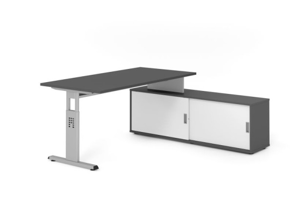 Hammerbacher Aufsatz-Schreibtisch OSE16, 160x80cm, Platte: Graphit, 25mm dick, T-Fuß Gestell Silber, Graphit / Weiß, VOSE16SB/G/S/G/W