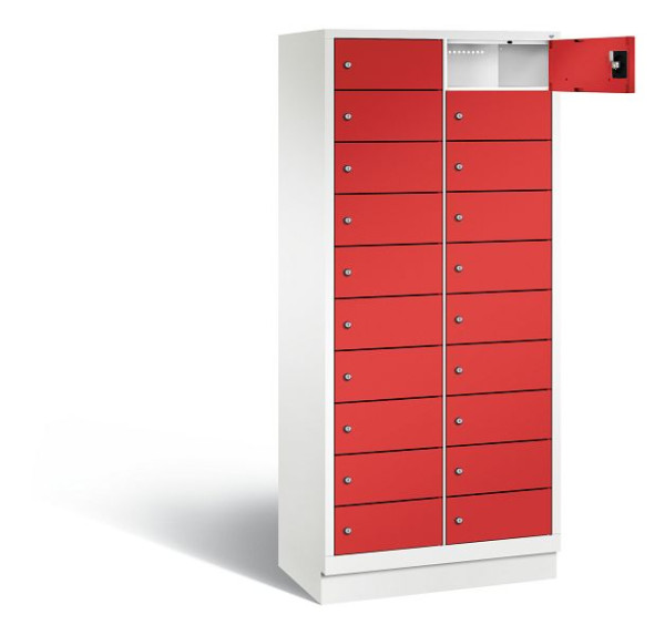 C+P Schließfachschrank Evolo, H1800xB810xT500mm, Farbe: Verkehrsweiß / feuerrot, mit Steckdosenleiste, 48020-2210 S10176