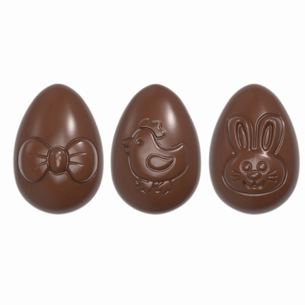 Schneider Schokoladen Form - kleines lustiges Ei 3 Figuren, 275 x 175 x 24 mm - Doppelform / 33 x 23 x 12 mm, 2 x 5 gr, 4 x 8 Stück, 422395