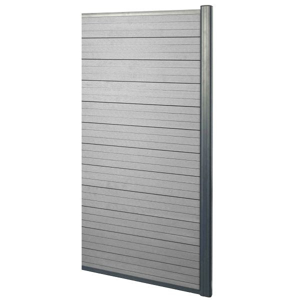 Mendler WPC-Sichtschutz Sarthe, Windschutz Zaun, Alu-Pfosten, Erweiterungselement schmal, 0,95m grau, 65026+65027