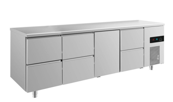 A&S Polarny Kühltisch -2 bis +8°C mit 1x Tür mittig-rechts und 3x zwei Schubladen, 2330 x 700 x 850 mm, KT4ZZTZ