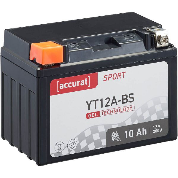 Accurat Sport GEL YT12A-BS Motorradbatterie 10Ah 12V 200A YTX12A-BS, MBG-YT12A