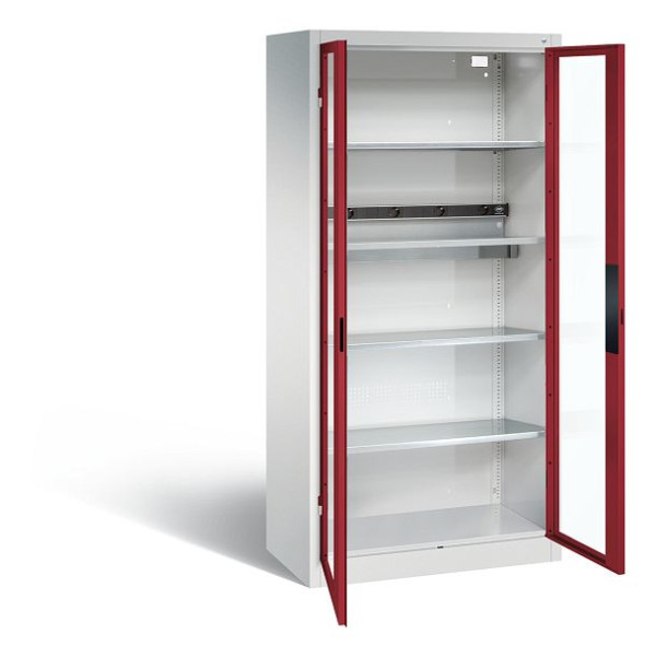 C+P Akkuladeschrank Serie 89, H1950xB930xT500mm, Farbe: Lichtgrau / Rubinrot, Muldengriff, 8921-055E1 S10010