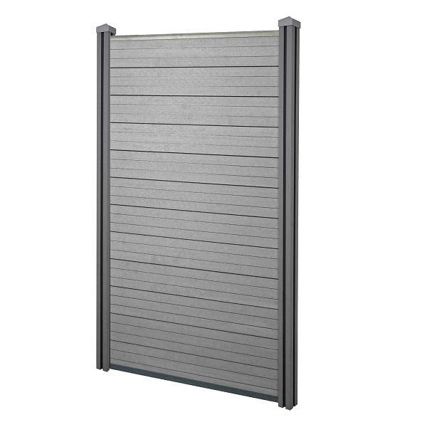 Mendler WPC-Sichtschutz Sarthe, Windschutz Zaun, WPC-Pfosten, Basiselement schmal, 100cm grau, 76147+76148