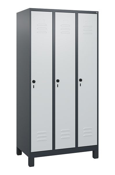 C+P Umkleidespind Classic PLUS, Füße, 3 Abteile, 1800x900x500mm, 7016/7035, Drehriegel, 0800107-30 S10013