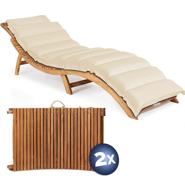 casaria Faltbare Gartenliege, VE: 2er-Set Akazie FSC®-zertifiziert inkl Auflage Creme, 997520