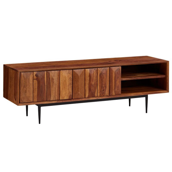 Wohnling Lowboard Sheesham Massivholz 123x42x35 cm TV-Kommode mit zwei Türen, Design TV-Schrank Hoch, Fernsehtisch Fernsehschrank Modern, WL6.556