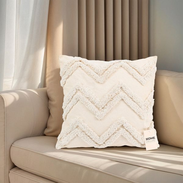 HOME DELUXE Getufteter Kissenbezug JARA Zickzack mit Kissenfüllung, Creme, 60949