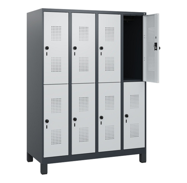 C+P Doppelstöckiger Spind Evolo PLUS, Füße, 8 Fächer, 1630x1200x500mm, 7016/7035, Drehriegel, 0493105-40 S10017