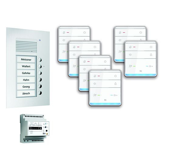 TCS Türkontrollsystem audio:pack UP für 6 Wohneinheiten, mit Außenstation PUK 6 Klingeltasten, 6x Freisprecher ISW5010, Steuergerät BVS20, PPUF06-EN/01