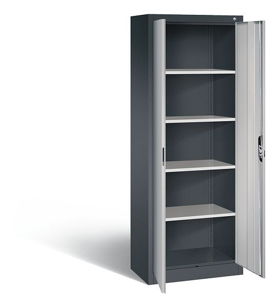 C+P Büroschrank Acurado, H1950xB700xT400mm, Farbe: Schwarzgrau / Weißaluminium, Muldengriff, 5 OH, 9236-000 S10315