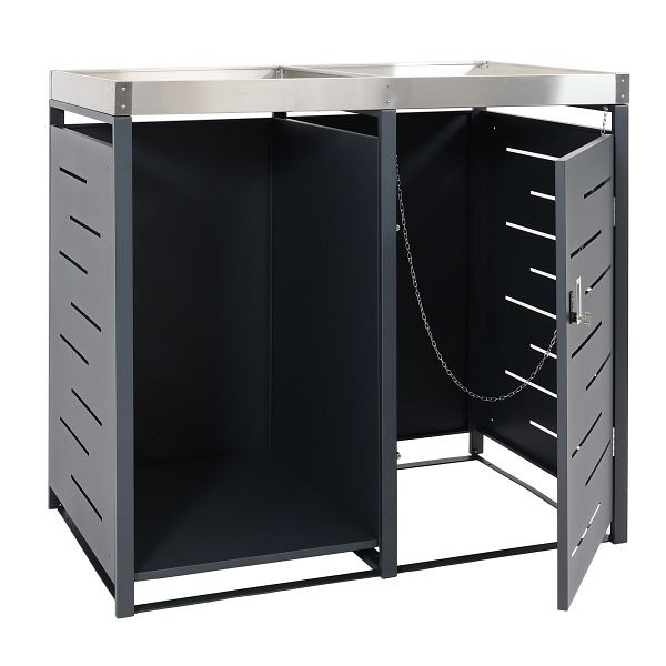 Mendler 1er-Mülltonnenverkleidung mit Brennholzlager HWC-H40, Mülltonnenbox, 116x60x80cm erweiterbar Metall 45kg, anthrazit, 97825+97826